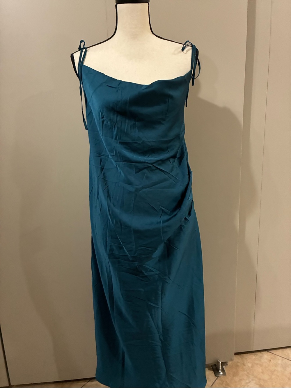 Slip Maxi Dress with Tie Straps - Teal